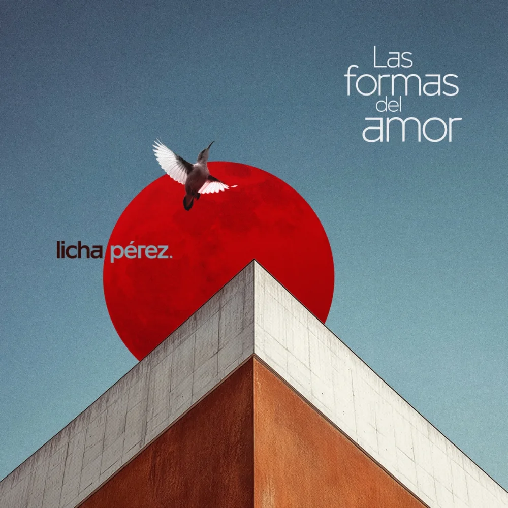 Tapa de «Las formas del amor»: una luna roja, un colibrí y la punta de un edificio